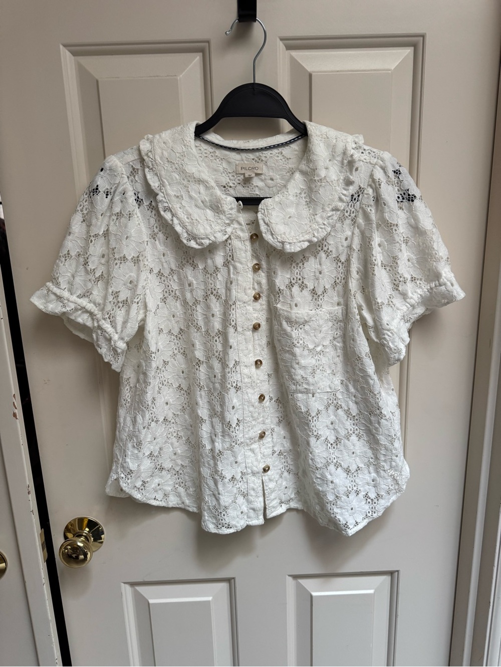 Pilcro Keira White Lace Eyelet Button-Front Blouse - Picture 10 of 10